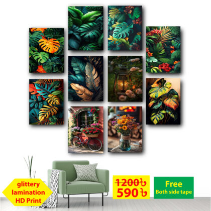 Monstera leaf nature wallpaper with glittery effect pvc wallboard for room decoration 10 pieces combo